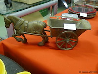 Paard met koets in zwaar massief koper - afbeelding 1 van  1