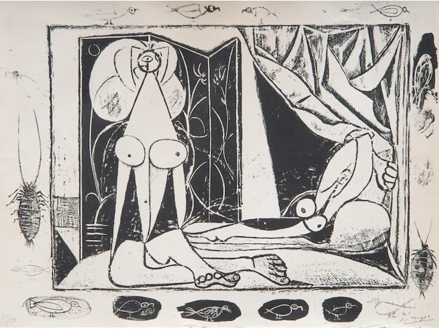 Pablo picasso (1881-1973), 'les deux femmes nues' (1946), lithograph on arches, n° 41/50 (bloch 390) 33 x 44 cm. (12.99 x 17.32 in.), frame: 76 x 87.5 cm. (29.92 x 34.45 in.) - afbeelding 1 van  5