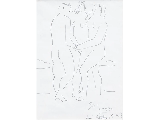 Pablo picasso (1881-1973), 'trois nus', 1923, ink on paper 25 x 19 cm. (9.83 x 7.48 in.), frame: 42 x 35.5 cm. (16.53 x 13.98 in.) - afbeelding 1 van  9