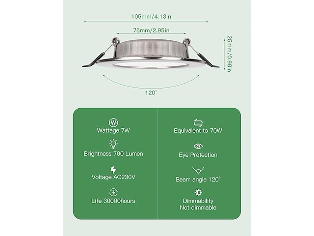 Pack v 10 led inbouwspots warmwit, 2 verpakkingen - afbeelding 3 van  5