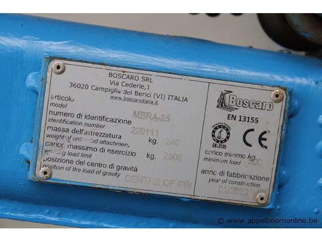 Palethaak, boscaro, mbra-25, 2500 kg hefcapaciteit, bouwjaar 2022 - afbeelding 2 van  2