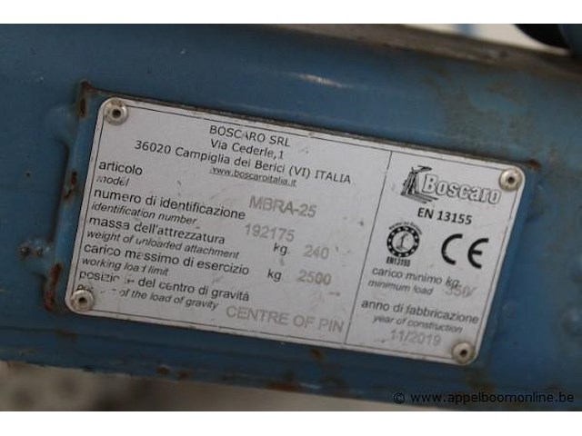 Palethaak boscaro, mbra-25, gewicht 240 kg, max. hefvermogen 2500 kg, bouwjaar 11/2019 - afbeelding 2 van  2