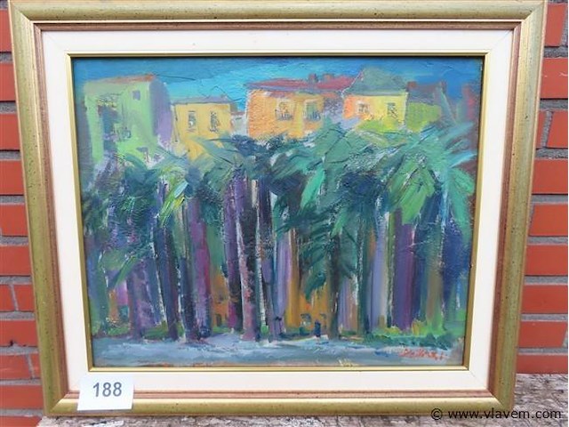 Palmbomen met stadszicht, jos tilleux - afbeelding 1 van  3