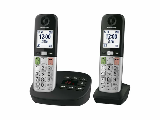 Panasonic kx-tgu432exb digitale draadloze telefoon met antwoordapparaat, basisunit en 2 toestellen, lcd-scherm, favoriete oproep, zaklamp, gehoorapparaat-compatibele kleur, zwart - afbeelding 1 van  6