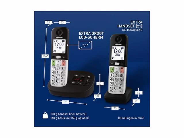 Panasonic kx-tgu432exb digitale draadloze telefoon met antwoordapparaat, basisunit en 2 toestellen, lcd-scherm, favoriete oproep, zaklamp, gehoorapparaat-compatibele kleur, zwart - afbeelding 3 van  6