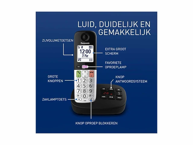 Panasonic kx-tgu432exb digitale draadloze telefoon met antwoordapparaat, basisunit en 2 toestellen, lcd-scherm, favoriete oproep, zaklamp, gehoorapparaat-compatibele kleur, zwart - afbeelding 6 van  6