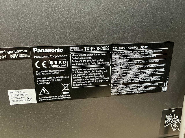 Panasonic tx-p50g20es televisie - afbeelding 3 van  3