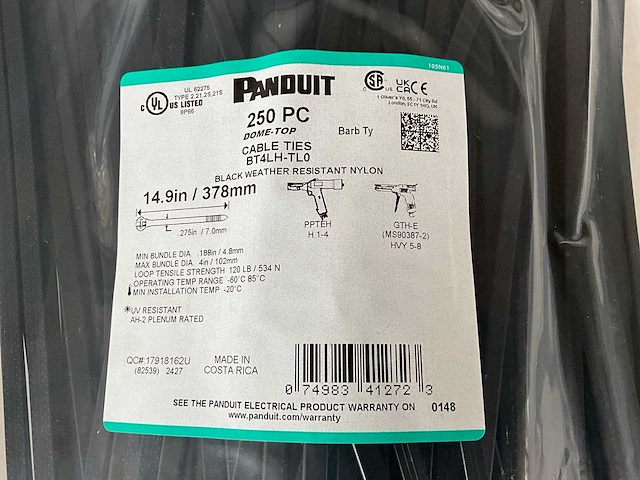 Panduit bt4lh-tl0 cable tie uv-bestendig 378mm verpakking +/- 250 stuks (2x) - afbeelding 2 van  4