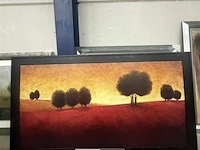 Paneelschilerij bomen met zonsondergang