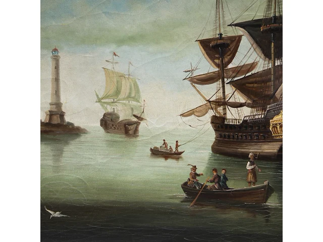 Panorama view of an italian harbour, 18thc, oil on canvas 95 x 160 cm. (37.39 x 62.99 in.), frame: 110 x 173 cm. (43.31 x 68.10 in.) - afbeelding 4 van  9
