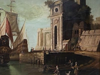 Panorama view of an italian harbour, 18thc, oil on canvas 95 x 160 cm. (37.39 x 62.99 in.), frame: 110 x 173 cm. (43.31 x 68.10 in.) - afbeelding 6 van  9