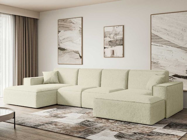 Panoramische bank - beige terry stof - afbeelding 1 van  12