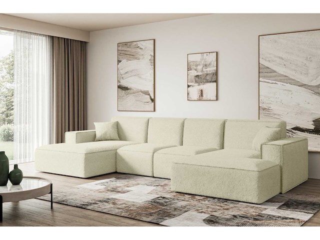 Panoramische bank - beige terry stof - afbeelding 4 van  12