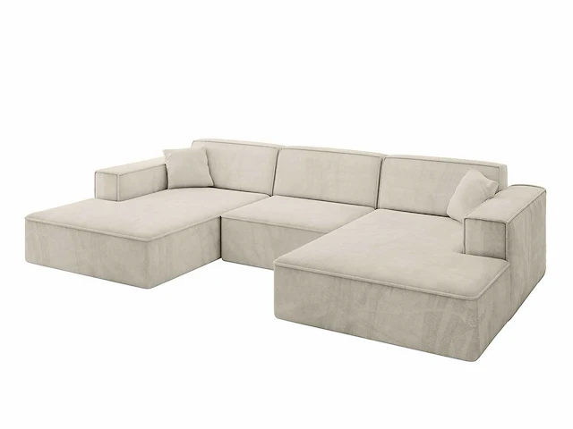 Panoramische hoekbank - beige donkergrijs fluweel - afbeelding 2 van  8