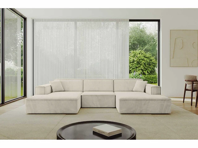 Panoramische hoekbank - beige donkergrijs fluweel - afbeelding 3 van  8
