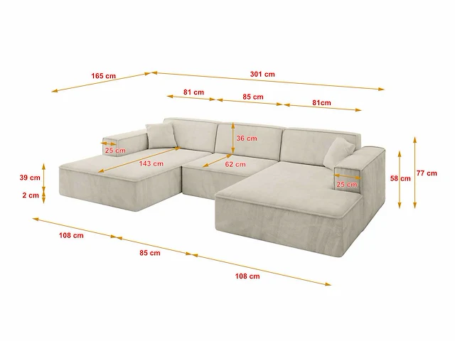 Panoramische hoekbank - beige donkergrijs fluweel - afbeelding 4 van  8