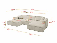 Panoramische hoekbank - beige donkergrijs fluweel - afbeelding 4 van  8