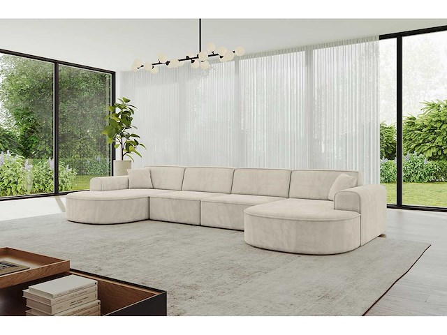 Panoramische hoekbank - beige fluweel - afbeelding 3 van  8