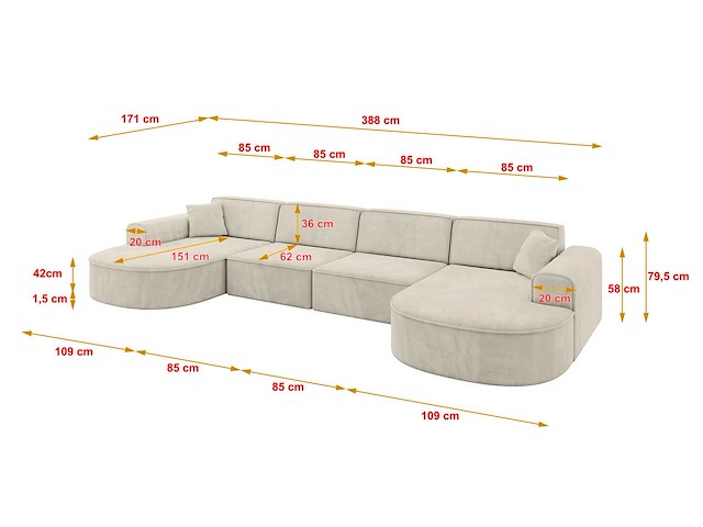 Panoramische hoekbank - beige fluweel - afbeelding 4 van  8