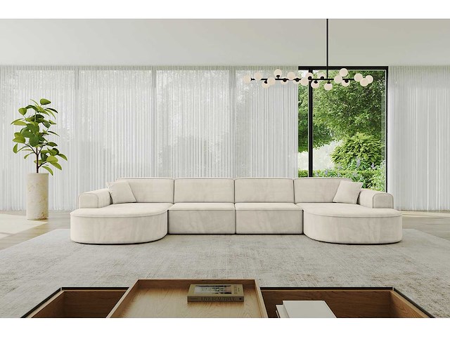 Panoramische hoekbank - beige fluweel - afbeelding 6 van  8