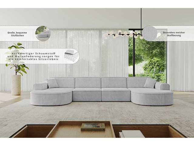 Panoramische hoekbank - beige fluweel - afbeelding 9 van  12