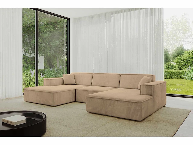 Panoramische hoekbank - beige fluweel - afbeelding 1 van  10