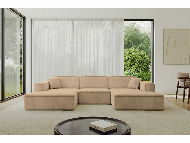 Panoramische hoekbank - beige fluweel - afbeelding 4 van  10