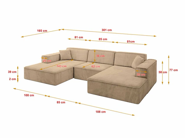 Panoramische hoekbank - beige fluweel - afbeelding 5 van  10