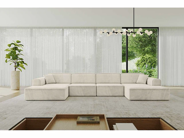 Panoramische hoekbank - beige fluweel - afbeelding 3 van  7