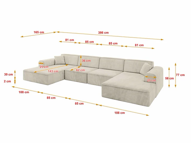 Panoramische hoekbank - beige fluweel - afbeelding 4 van  7
