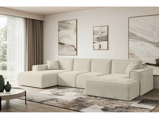 Panoramische hoekbank - beige fluweel - afbeelding 1 van  7