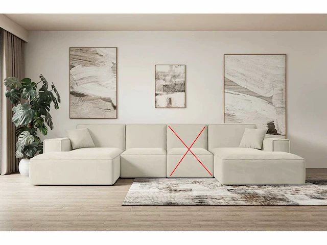 Panoramische hoekbank - beige fluweel - afbeelding 2 van  7
