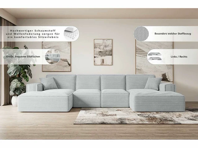 Panoramische hoekbank - beige fluweel - afbeelding 6 van  7