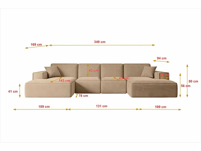Panoramische hoekbank - beige fluweel - afbeelding 5 van  8