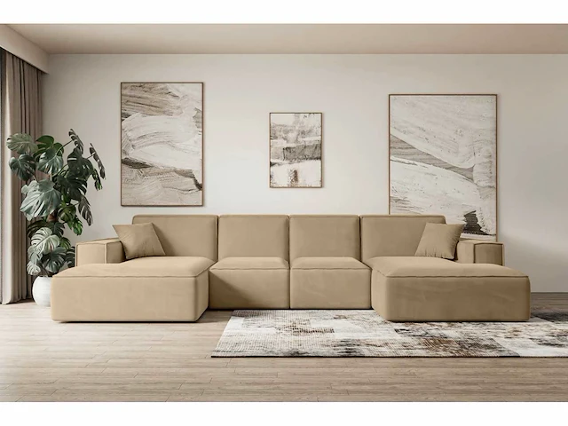 Panoramische hoekbank - beige fluweel - afbeelding 7 van  8