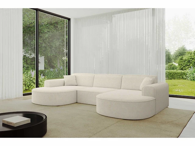 Panoramische hoekbank - beige stof - afbeelding 1 van  6