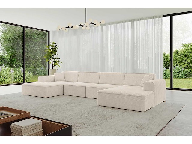 Panoramische hoekbank - beige touwstof - afbeelding 2 van  9