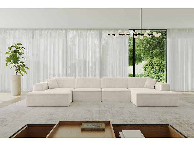 Panoramische hoekbank - beige touwstof - afbeelding 6 van  12
