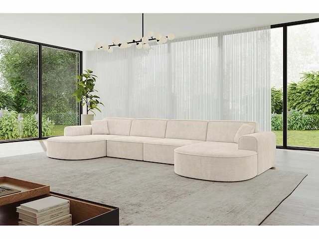 Panoramische hoekbank - beige touwstof - afbeelding 1 van  6