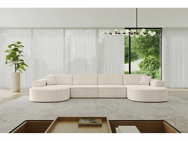Panoramische hoekbank - beige touwstof - afbeelding 3 van  6
