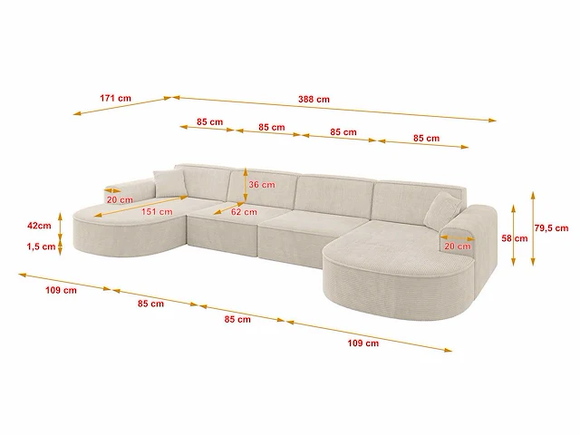 Panoramische hoekbank - beige touwstof - afbeelding 4 van  6