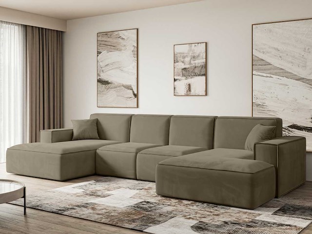 Panoramische hoekbank - bruin fluweel - afbeelding 1 van  11