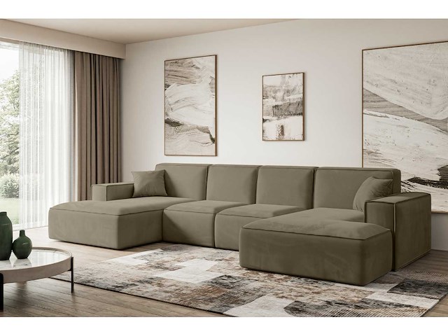 Panoramische hoekbank - bruin fluweel - afbeelding 6 van  11