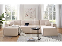 Panoramische hoekbank - cabriotisch - beige geribde stof - afbeelding 6 van  18