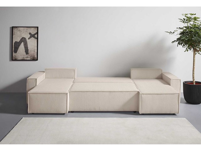 Panoramische hoekbank - cabriotisch - beige geribde stof - afbeelding 7 van  18