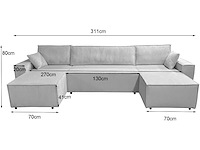 Panoramische hoekbank - cabriotisch - beige geribde stof - afbeelding 9 van  18
