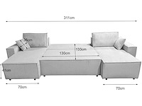 Panoramische hoekbank - cabriotisch - beige geribde stof - afbeelding 10 van  18