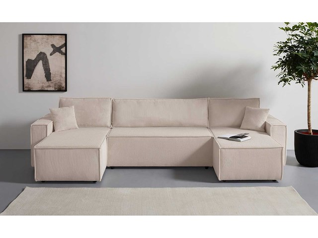 Panoramische hoekbank - cabriotisch - beige geribde stof - afbeelding 13 van  18