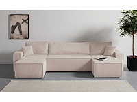 Panoramische hoekbank - cabriotisch - beige geribde stof