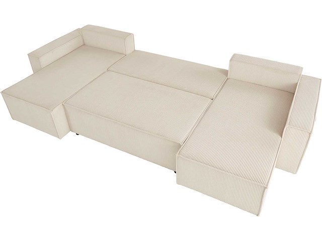 Panoramische hoekbank - cabriotisch - beige geribde stof - afbeelding 17 van  18